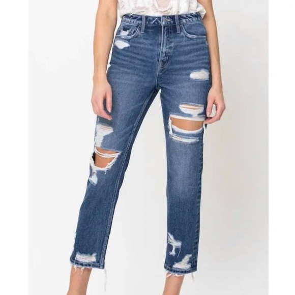 Flying Monkey Denim - FLYING MONKEY Super High Rise Straight Crop Jeans